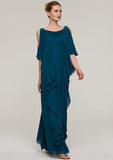 Long/Floor-Length Chiffon Mother of the Bride Dresses with Beading Ruffles, Sleeveless Sweetheart Sheath/Column BM bride
