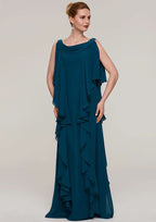 Long/Floor-Length Chiffon Mother of the Bride Dresses with Beading Ruffles, Sleeveless Sweetheart Sheath/Column BM bride