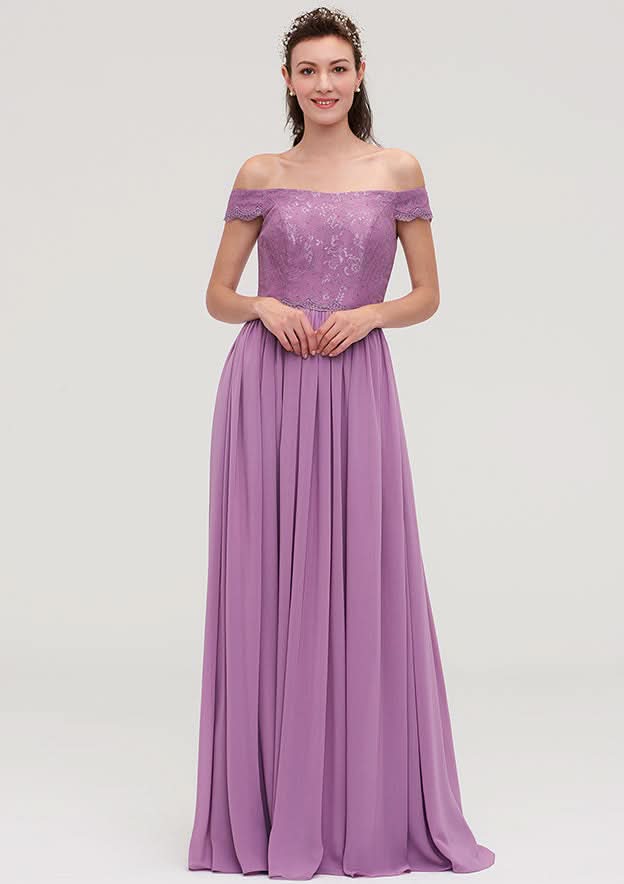 Floor-Length Chiffon Bridesmaid Dress, A-Line/Princess Cut, Off-The-Shoulder, Sleeveless, With Applique BM bride