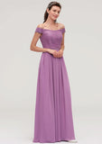 Floor-Length Chiffon Bridesmaid Dress, A-Line/Princess Cut, Off-The-Shoulder, Sleeveless, With Applique BM bride