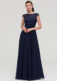 Floor-Length Chiffon Bridesmaid Dress, A-Line/Princess Cut, Bateau Neck, Sleeveless, With Applique BM bride