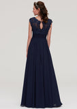 Floor-Length Chiffon Bridesmaid Dress, A-Line/Princess Cut, Bateau Neck, Sleeveless, With Applique BM bride