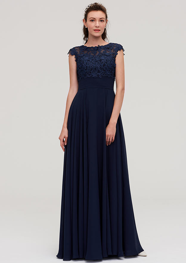 Floor-Length Chiffon Bridesmaid Dress, A-Line/Princess Cut, Bateau Neck, Sleeveless, With Applique BM bride