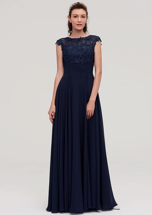 Floor-Length Chiffon Bridesmaid Dress, A-Line/Princess Cut, Bateau Neck, Sleeveless, With Applique BM bride