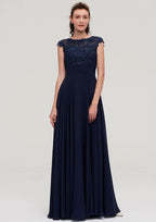 Floor-Length Chiffon Bridesmaid Dress, A-Line/Princess Cut, Bateau Neck, Sleeveless, With Applique BM bride