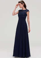 Floor-Length Chiffon Bridesmaid Dress, A-Line/Princess Cut, Bateau Neck, Sleeveless, With Applique BM bride