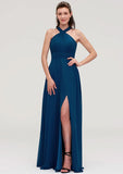 Floor-Length Chiffon Bridesmaid Dress, A-Line/Princess Shape, Scalloped Neck, Sleeveless, With Split And Pleats BM bride