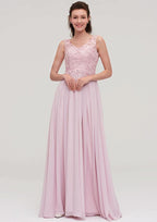 Floor-Length Chiffon Bridesmaid Dress, A-Line/Princess Cut, V-Neck, Sleeveless, With Beading And Applique BM bride