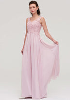 Floor-Length Chiffon Bridesmaid Dress, A-Line/Princess Cut, V-Neck, Sleeveless, With Beading And Applique BM bride