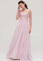 Floor-Length Chiffon Bridesmaid Dress, A-Line/Princess Cut, V-Neck, Sleeveless, With Beading And Applique BM bride