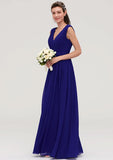 Floor-Length Chiffon Bridesmaid Dress, A-Line/Princess Style, V-Neck, Sleeveless, With Pleats BM bride