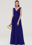 Floor-Length Chiffon Bridesmaid Dress, A-Line/Princess Style, V-Neck, Sleeveless, With Pleats BM bride