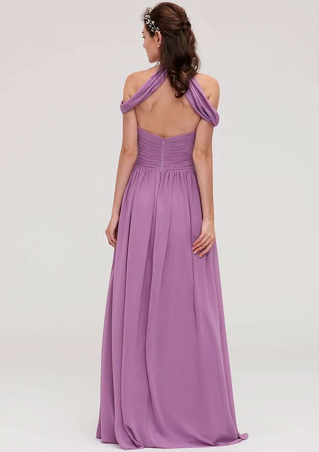 Floor-Length Chiffon Bridesmaid Dress, A-Line/Princess Shape, Scoop Neck, Sleeveless, With Pleats BM bride