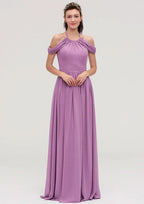 Floor-Length Chiffon Bridesmaid Dress, A-Line/Princess Shape, Scoop Neck, Sleeveless, With Pleats BM bride