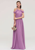 Floor-Length Chiffon Bridesmaid Dress, A-Line/Princess Shape, Scoop Neck, Sleeveless, With Pleats BM bride