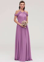 Floor-Length Chiffon Bridesmaid Dress, A-Line/Princess Shape, Scoop Neck, Sleeveless, With Pleats BM bride
