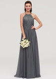 Floor-Length Chiffon Bridesmaid Dress, A-Line/Princess Cut, Halter Neck, Sleeveless, With Pleats BM bride