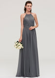 Floor-Length Chiffon Bridesmaid Dress, A-Line/Princess Cut, Halter Neck, Sleeveless, With Pleats BM bride