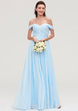 Floor-Length Chiffon Bridesmaid Dress, A-Line/Princess Cut, Off-The-Shoulder, Sleeveless, With Pleats And Applique BM bride