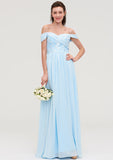 Floor-Length Chiffon Bridesmaid Dress, A-Line/Princess Cut, Off-The-Shoulder, Sleeveless, With Pleats And Applique BM bride