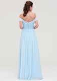 Floor-Length Chiffon Bridesmaid Dress, A-Line/Princess Cut, Off-The-Shoulder, Sleeveless, With Pleats And Applique BM bride