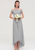 Floor-Length Asymmetrical Chiffon Bridesmaid Dress, A-Line/Princess Style, Off-The-Shoulder, Sleeveless BM bride