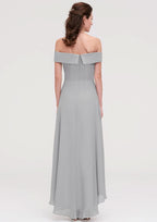 Floor-Length Asymmetrical Chiffon Bridesmaid Dress, A-Line/Princess Style, Off-The-Shoulder, Sleeveless BM bride