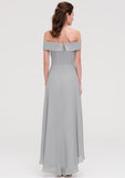 Floor-Length Asymmetrical Chiffon Bridesmaid Dress, A-Line/Princess Style, Off-The-Shoulder, Sleeveless BM bride