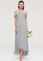 Floor-Length Asymmetrical Chiffon Bridesmaid Dress, A-Line/Princess Style, Off-The-Shoulder, Sleeveless BM bride