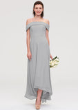 Floor-Length Asymmetrical Chiffon Bridesmaid Dress, A-Line/Princess Style, Off-The-Shoulder, Sleeveless BM bride