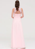 A-Line/Princess Floor-Length Sleeveless Chiffon Bridesmaid Dress, Scoop Neck With Lace And Split BM bride