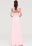 A-Line/Princess Floor-Length Sleeveless Chiffon Bridesmaid Dress, Scoop Neck With Lace And Split BM bride