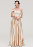 Floor-Length Charmeuse Bridesmaid Dress, A-Line/Princess Shape, Off-The-Shoulder, Sleeveless, With Applique BM bride