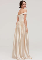 Floor-Length Charmeuse Bridesmaid Dress, A-Line/Princess Shape, Off-The-Shoulder, Sleeveless, With Applique BM bride