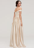 Floor-Length Charmeuse Bridesmaid Dress, A-Line/Princess Shape, Off-The-Shoulder, Sleeveless, With Applique BM bride