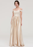 Floor-Length Charmeuse Bridesmaid Dress, A-Line/Princess Shape, Off-The-Shoulder, Sleeveless, With Applique BM bride