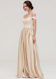 Floor-Length Charmeuse Bridesmaid Dress, A-Line/Princess Shape, Off-The-Shoulder, Sleeveless, With Applique BM bride