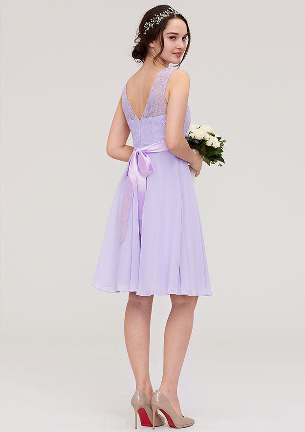 Floor-Length Chiffon Dress, A-Line/Princess Cut, V-Neck, Sleeveless, With Sashes And Pleats BM bride