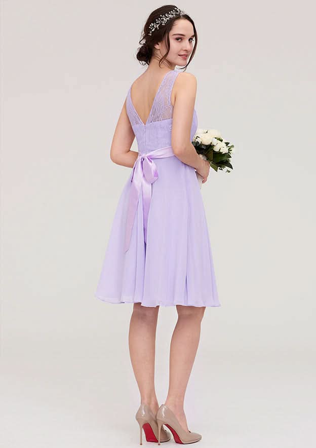 Floor-Length Chiffon Dress, A-Line/Princess Cut, V-Neck, Sleeveless, With Sashes And Pleats BM bride
