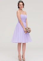 Knee-Length Chiffon Bridesmaid Dress, A-Line/Princess Shape, Sweetheart Neck, Sleeveless, With Pleats And Flowers BM bride