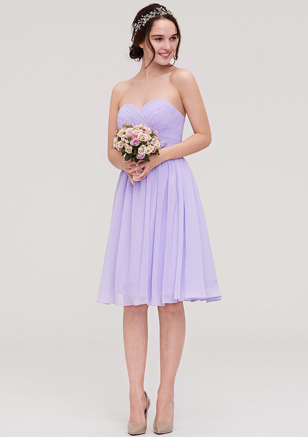 Knee-Length Chiffon Bridesmaid Dress, A-Line/Princess Shape, Sweetheart Neck, Sleeveless, With Pleats And Flowers BM bride