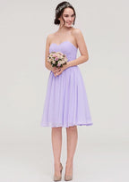 Knee-Length Chiffon Bridesmaid Dress, A-Line/Princess Shape, Sweetheart Neck, Sleeveless, With Pleats And Flowers BM bride
