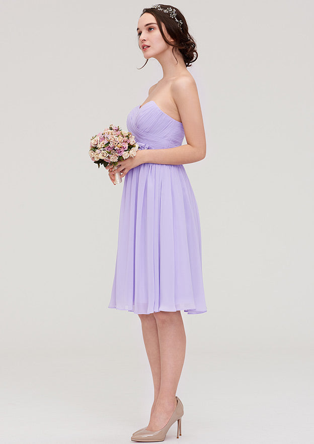 Knee-Length Chiffon Bridesmaid Dress, A-Line/Princess Shape, Sweetheart Neck, Sleeveless, With Pleats And Flowers BM bride