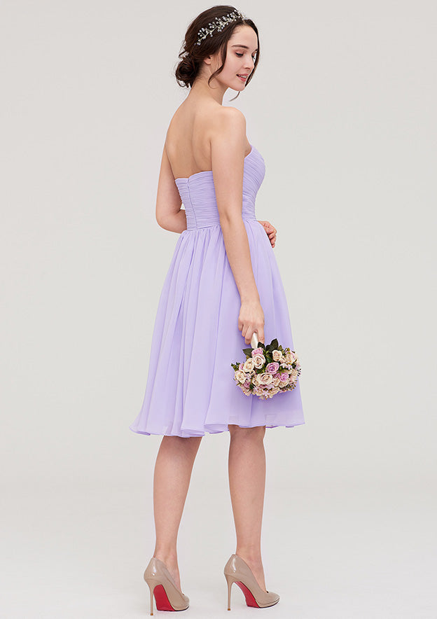 Knee-Length Chiffon Bridesmaid Dress, A-Line/Princess Shape, Sweetheart Neck, Sleeveless, With Pleats And Flowers BM bride