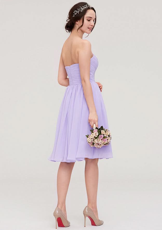 Knee-Length Chiffon Bridesmaid Dress, A-Line/Princess Shape, Sweetheart Neck, Sleeveless, With Pleats And Flowers BM bride