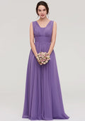 Floor-Length Scalloped Neck Sleeveless Chiffon Bridesmaid Dress With Pleats BM bride