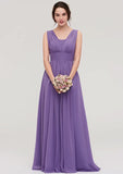 Floor-Length Scalloped Neck Sleeveless Chiffon Bridesmaid Dress With Pleats BM bride
