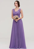 Floor-Length Scalloped Neck Sleeveless Chiffon Bridesmaid Dress With Pleats BM bride