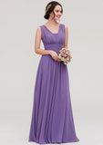 Floor-Length Scalloped Neck Sleeveless Chiffon Bridesmaid Dress With Pleats BM bride