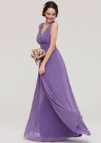 Floor-Length Scalloped Neck Sleeveless Chiffon Bridesmaid Dress With Pleats BM bride